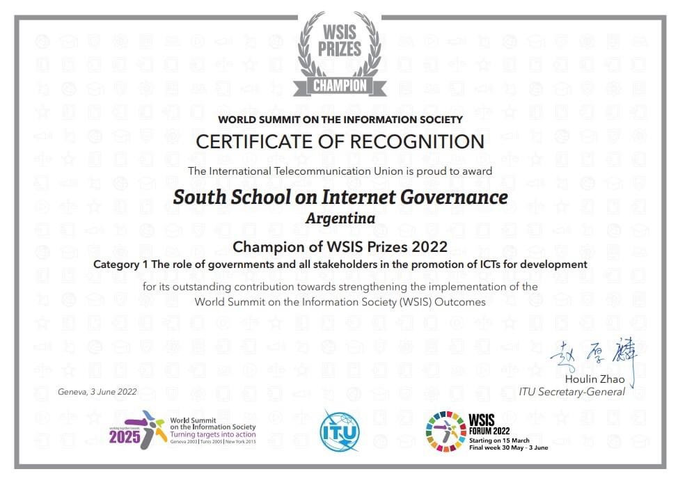 Reconocimiento SSIG 2022 - Champion WSIS Prize